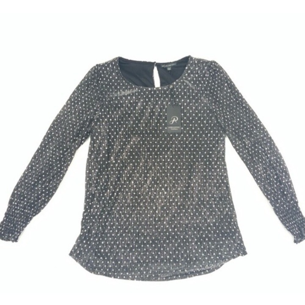 New Adrianna Papell Womens Blouse Size L Polka Dot Stretch Long Sleeve Top
